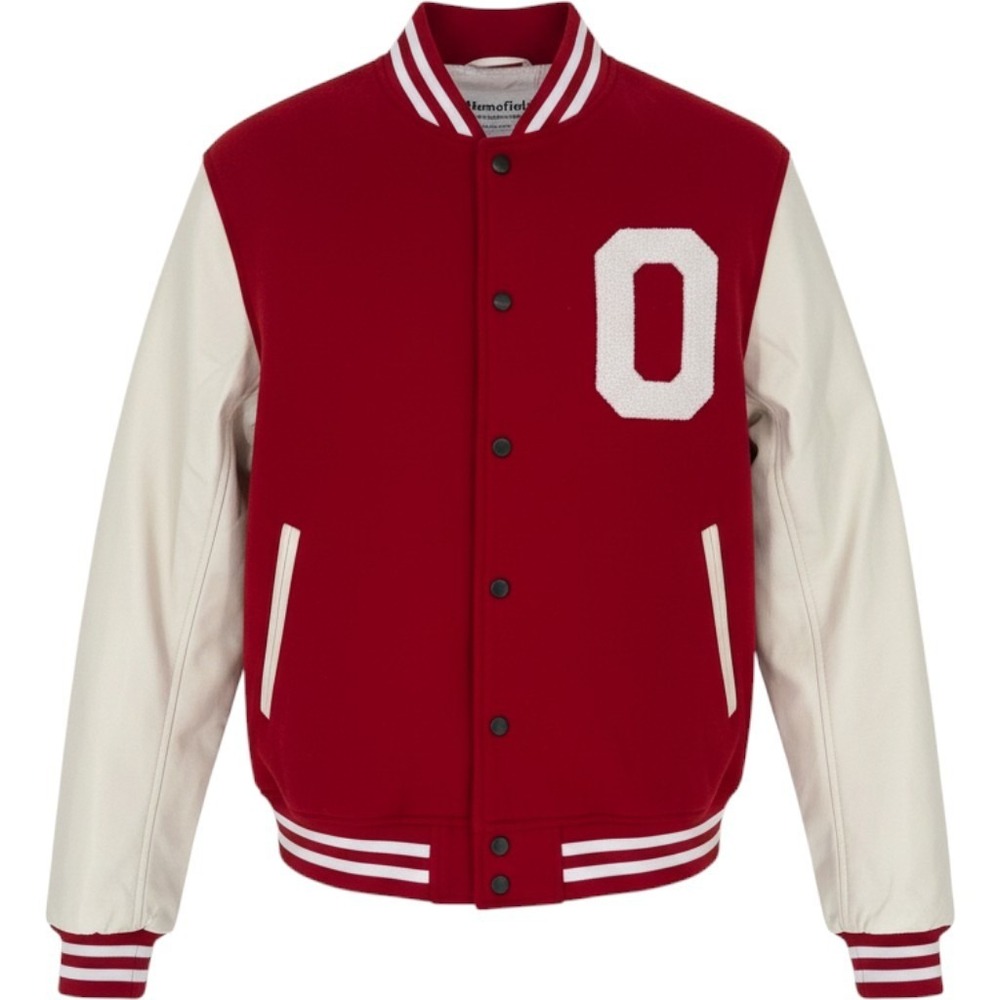 HOMEFIELD Varsity Letter Jacket Mens XL Red White Chenille Patch Snap Front NWT